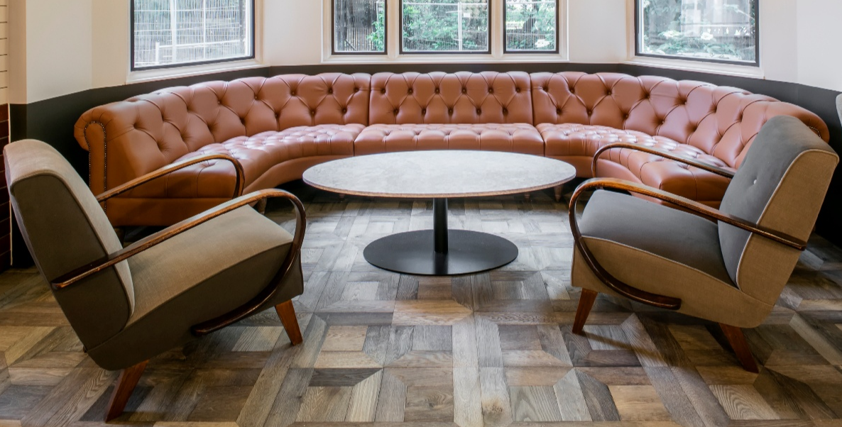 curved banquette seating